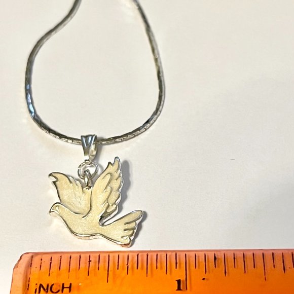 Silver White Dove Bird Pendant Necklace Plated 18" Enamel Holy Spirit Peace - Picture 10 of 11